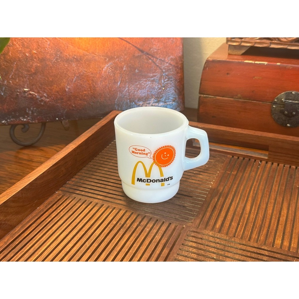Vintage McDonald's Anchor Hocking Fire-King Milk Glass Good Morning Sun Mug USA - Picture 2 of 9